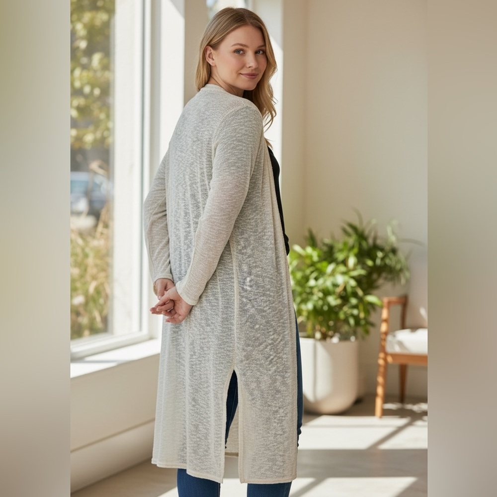 NEW•L-1X•Clara Cream Longline Duster Sweater